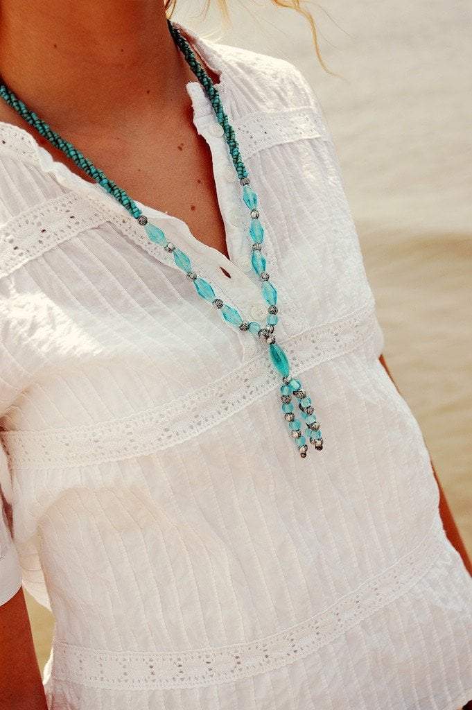Handmade Bali Summer Necklace in Blue & Silver - Perfect for Beach Vacations, Weddings & Boho Fashion