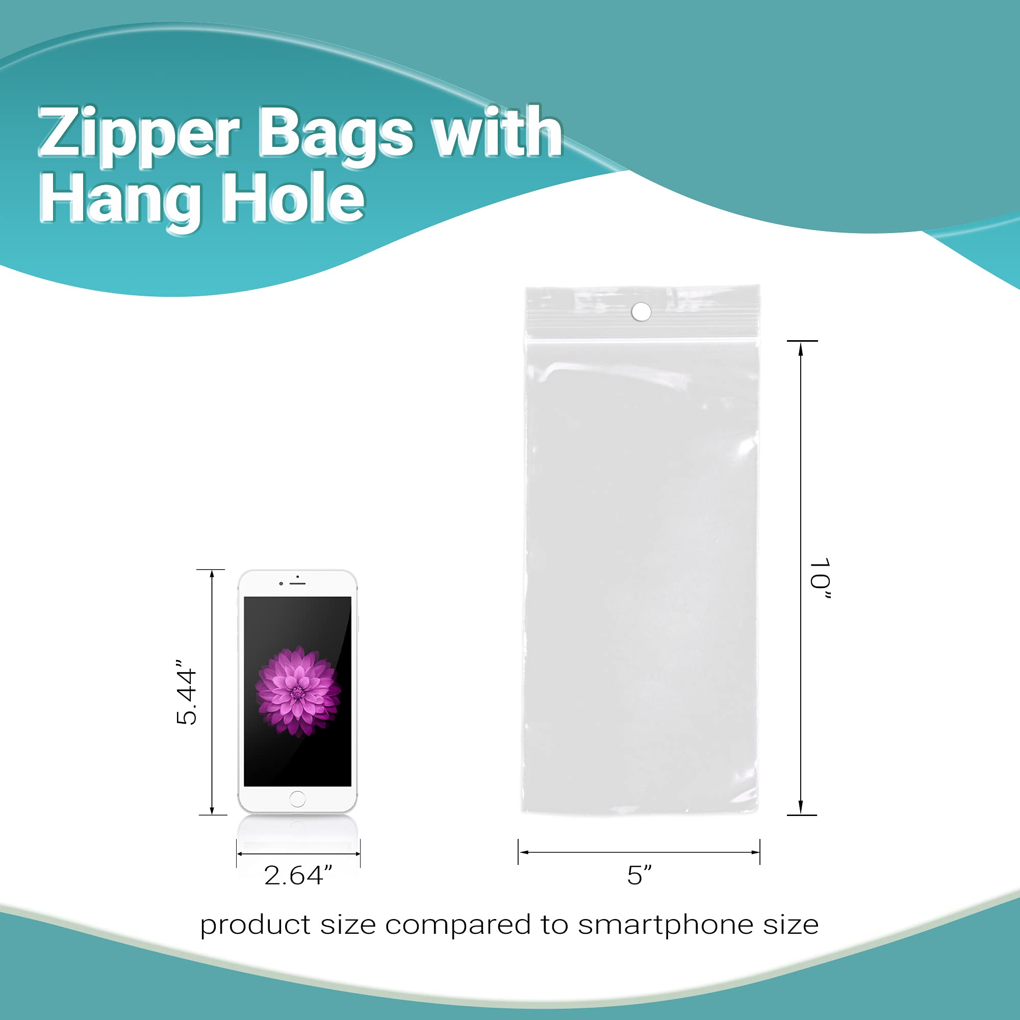 1000 Pack 5x10 Inch Clear Reclosable Zipper Bags with Hanging Holes | 2 Mil Thick Resealable Plastic Storage Bags for Pills, Jewelry, Snacks & Crafts | Durable Polyethylene Packaging for Organizing, Storing & Displaying Small Items