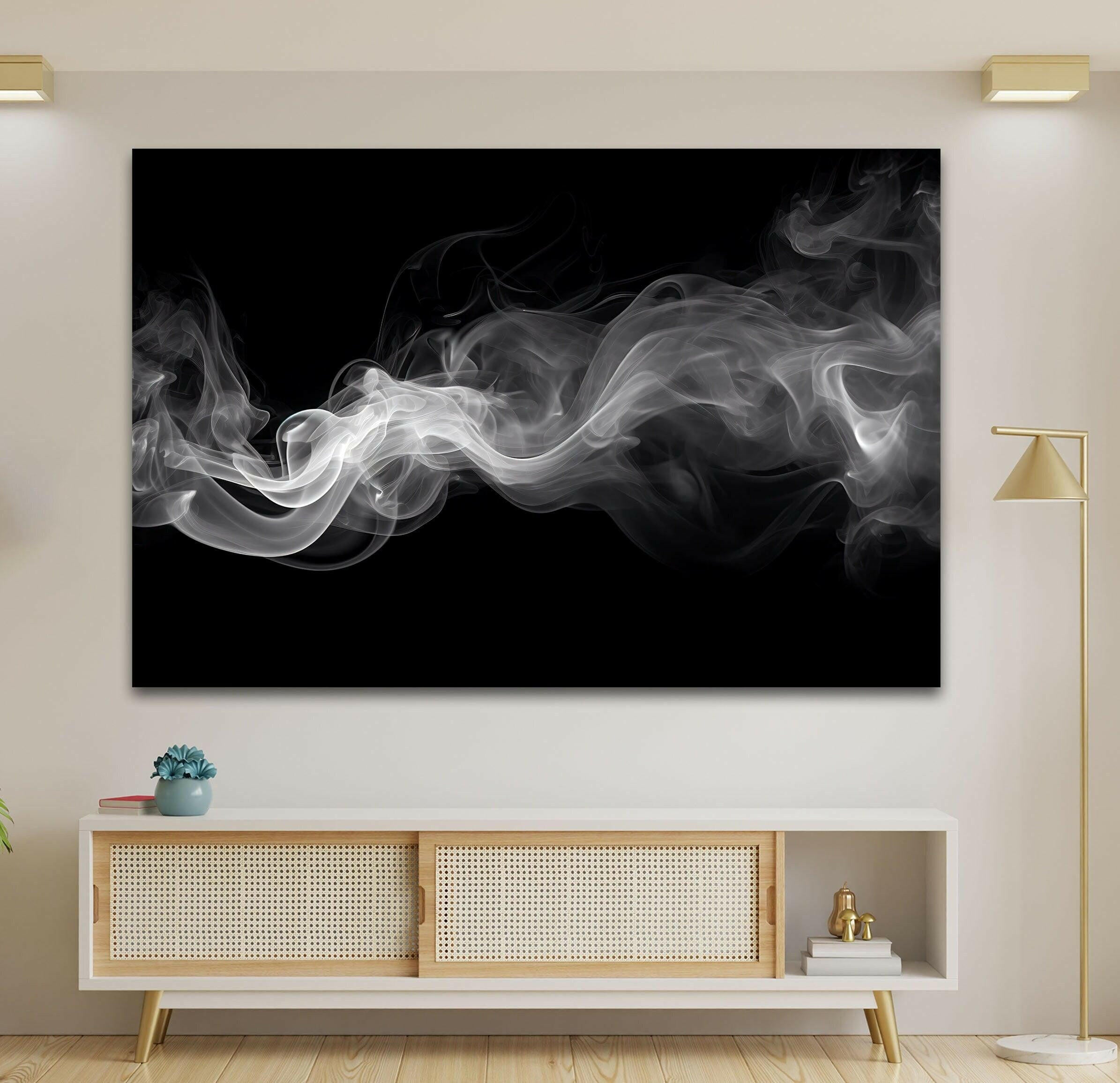 Black and White Smoke Glass Wall Art - Modern Abstract Home Decor for Living Room, Bedroom & Office - Elegant Glass Panel Artwork for Stylish Interior Design