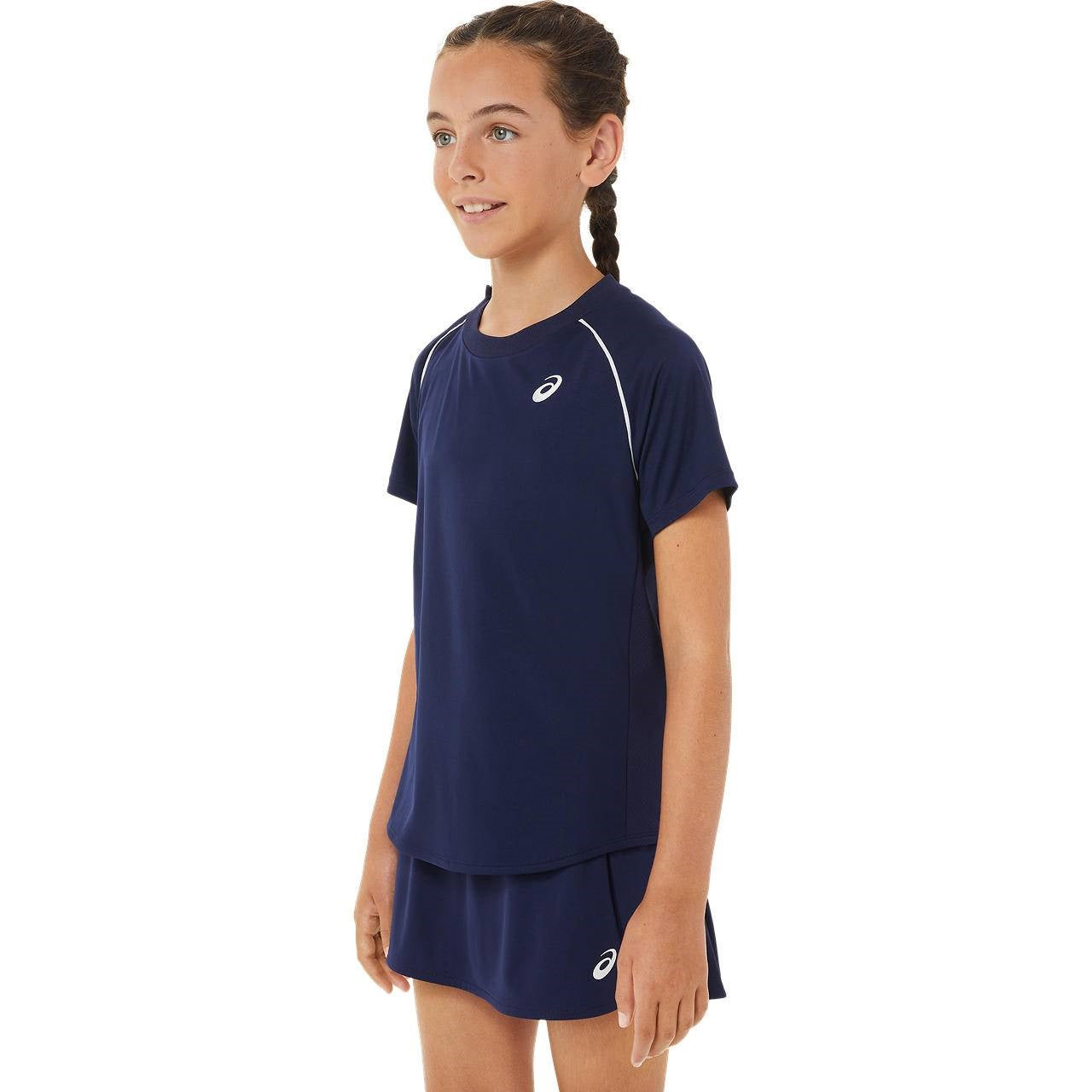ASICS Girls' Tennis Short Sleeve T-Shirt - Breathable Performance Top for Junior Players (Peacoat Blue) | Perfect for Practice & Matches