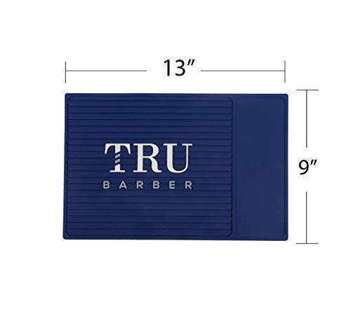 TRU BARBER ORGANIZER MAT 14'X9' (Blue) - Flexible PVC Salon Station Pad, Anti-Slip Barbershop Workstation Mat for Clippers & Tools - Perfect for Hair Cutting, Styling & Grooming Stations