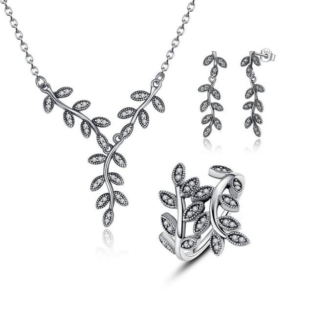 925 Sterling Silver Sparkling Leaves Jewelry Set - Elegant Necklace & Earrings for Women | Perfect for Wedding, Party & Everyday Wear