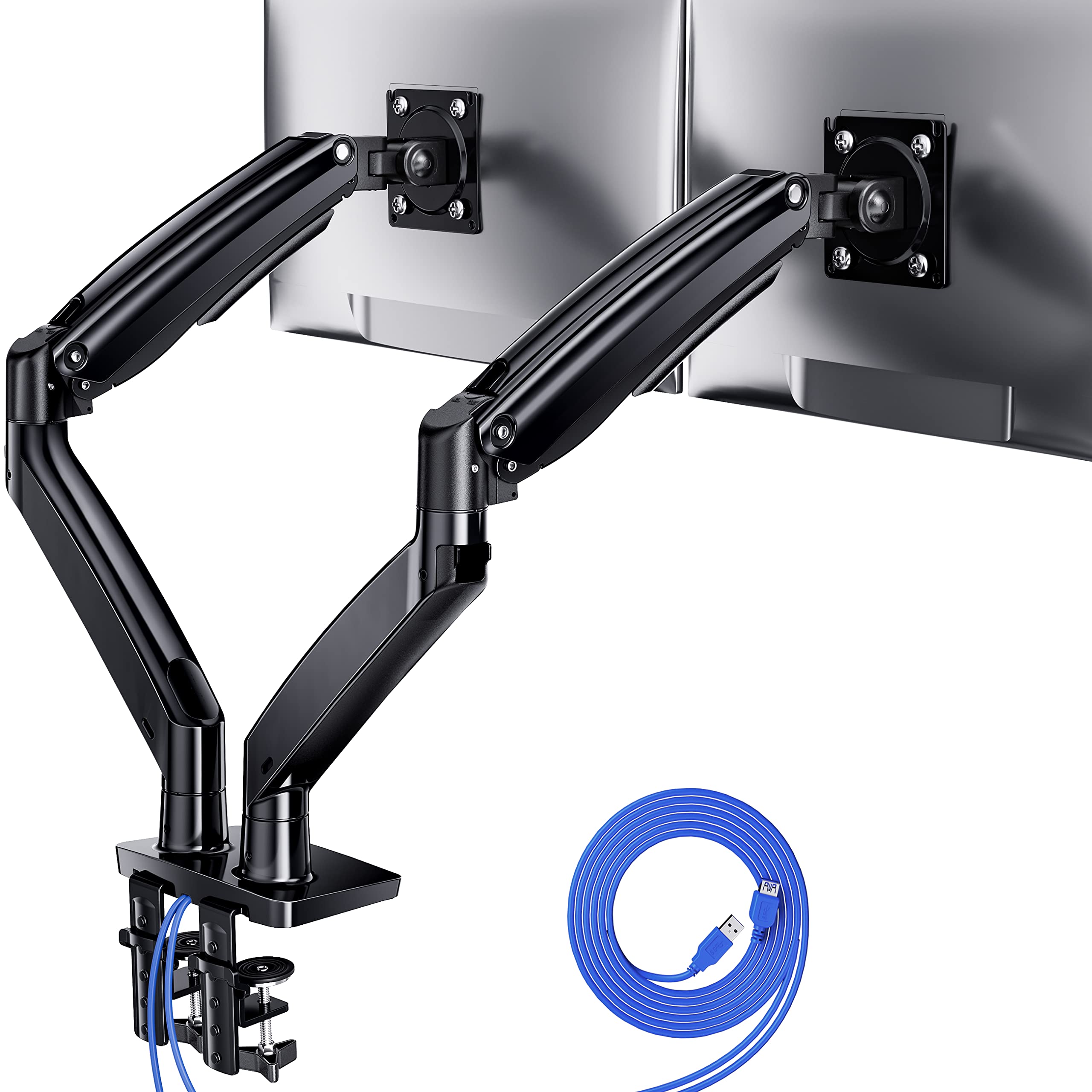 ErGear Dual Monitor Stand for 13-40 Inch Screens, Heavy Duty Adjustable Monitor Arm with USB Ports, Max 26.4lbs Capacity - VESA 75x75/100x100 (Black) - Perfect for Home Office, Gaming Setup & Workstation Ergonomics