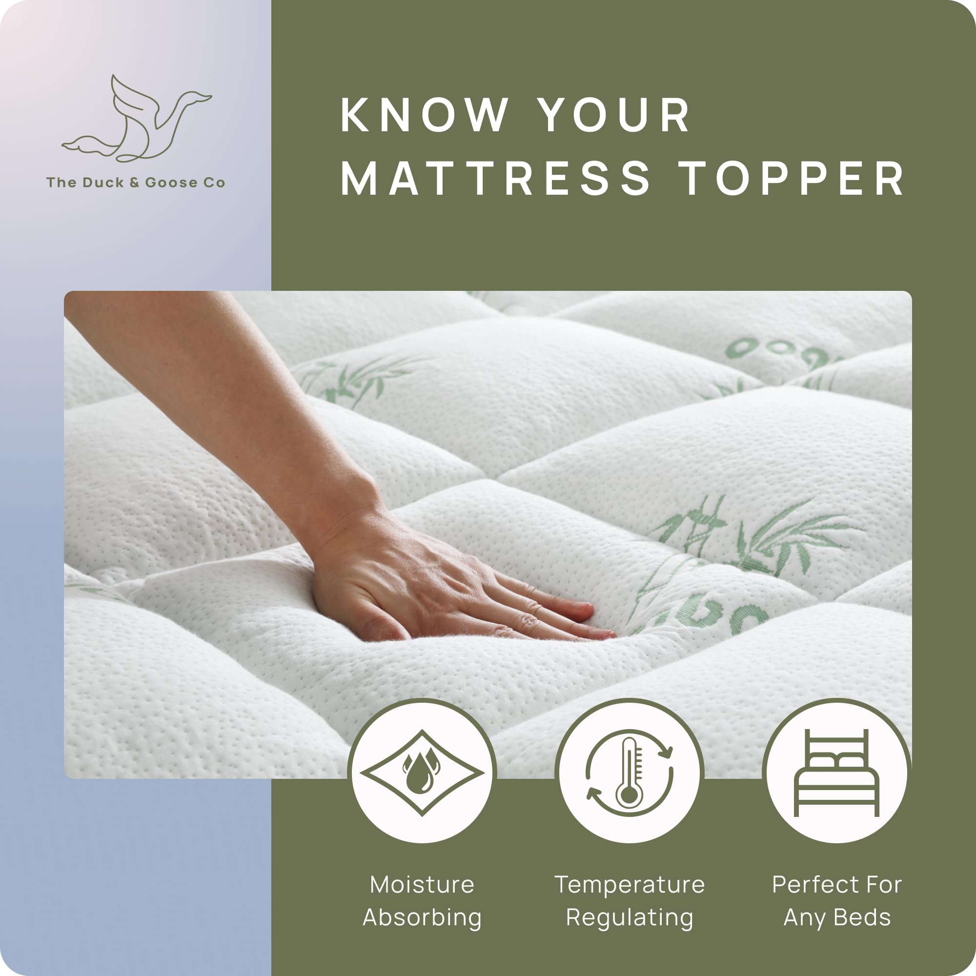 King Size Cooling Mattress Topper - Plush Bamboo Viscose Pillow Top for Back Pain Relief | Fits 8-21