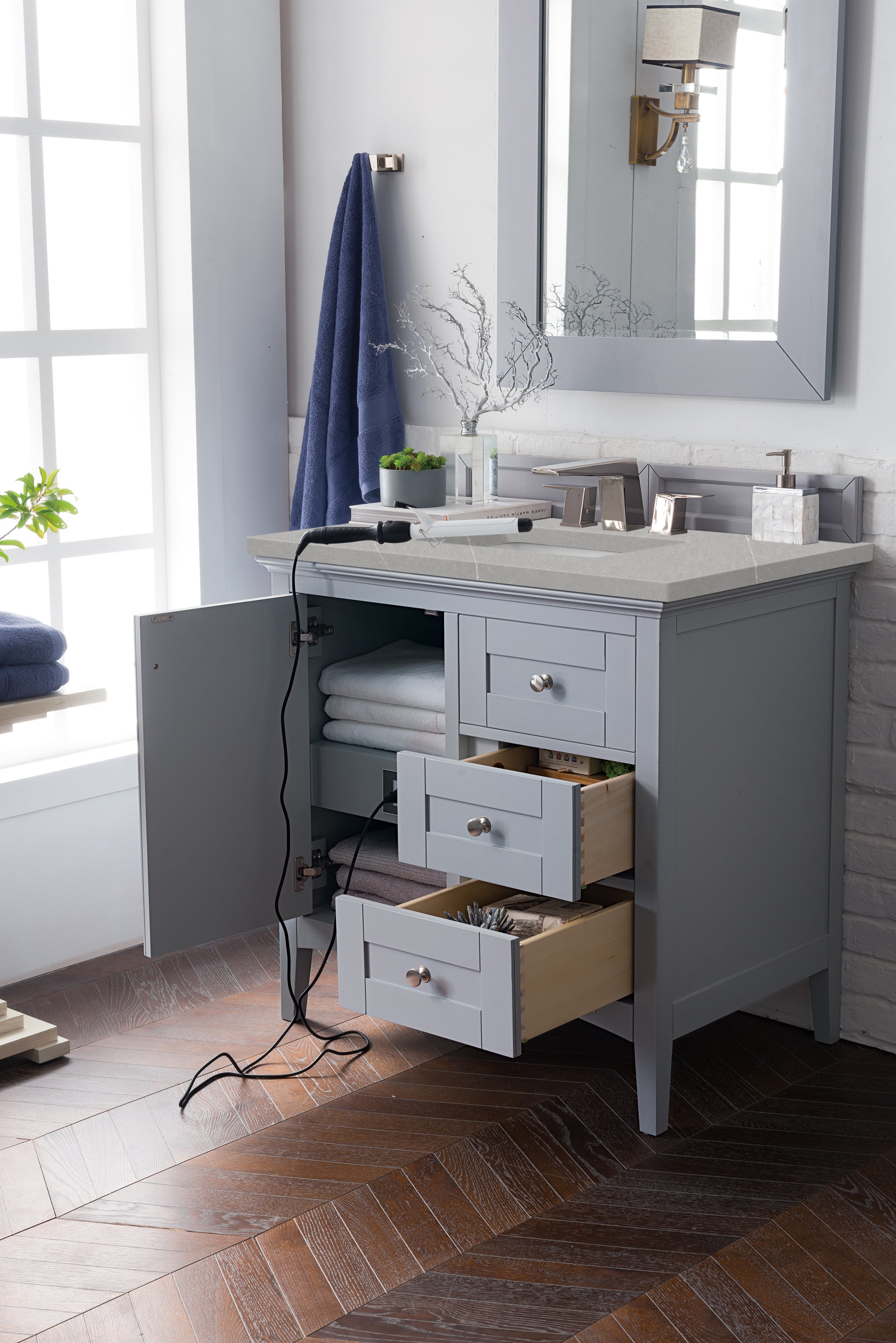 Palisades 36 Inch Single Bathroom Vanity Set with 3CM Eternal Serena Quartz Top in Silver Gray - Perfect for Modern Master Bathrooms & Guest Bathroom Renovations