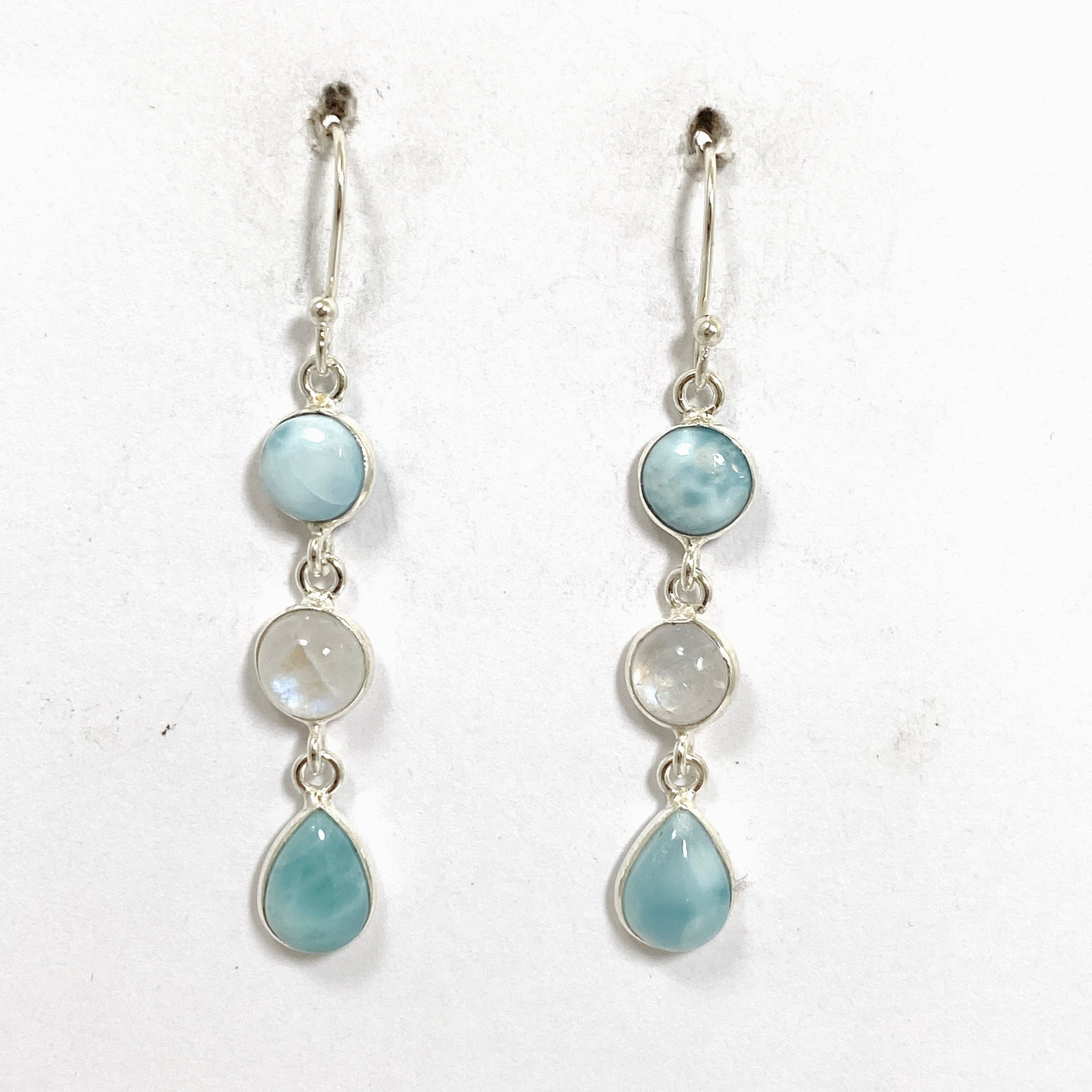 Larimar & Moonstone Dangle Earrings for Women - Handmade Sterling Silver Jewelry - Perfect for Weddings, Parties & Gifts