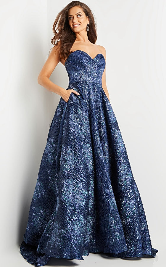 Jovani 22792 Navy Blue Strapless Sweetheart Neckline Evening Ball Gown Dress for Prom, Homecoming & Formal Events