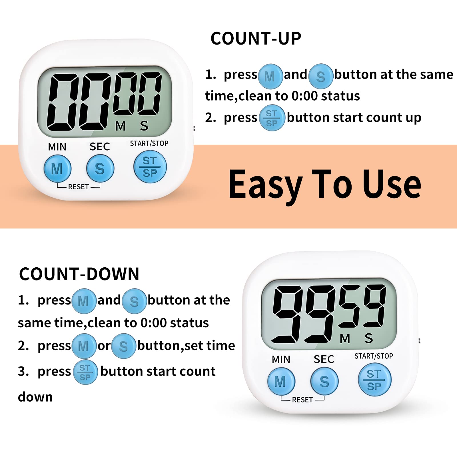 **Large Digital Kitchen Timer for Kids - Oversized Display, Magnetic Back & Loud Alarm - Perfect for Cooking, Classroom, Bathroom, Teachers & Parents (Blue)**    *Ideal for Baking, Homework, Time Management & Teaching Kids Responsibility*