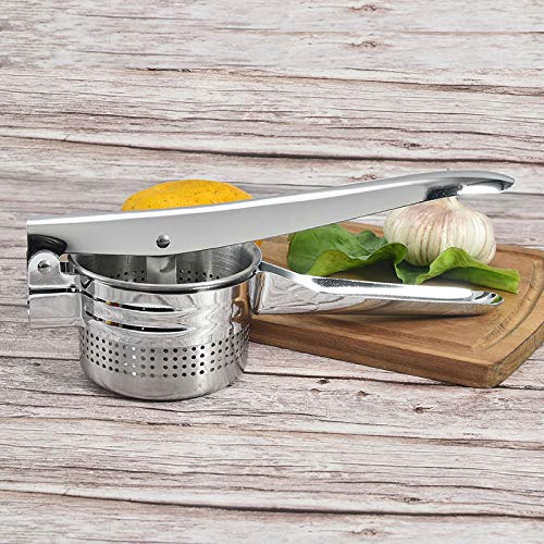 VALINK Stainless Steel Potato Masher & Ricer - Manual Fruit Vegetable Puree Press, Lemon Orange Juicer Squeezer - Durable Kitchen Tool for Smooth Mashed Potatoes, Baby Food, Sauces (Silver, 26.8x9x9.8cm) - Perfect for Home Cooking, Meal Prep & Restaurant Use