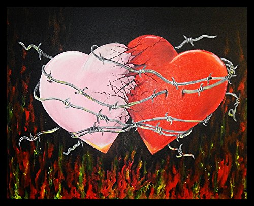 FRAMED Crashing Hearts by Ed Capeau - 30x24 Inch Giclee Art Print Poster, Pop Art Wall Decor for Living Room, Bedroom & Office - Love Hate Emotions Romance Painting for Modern Home Decor