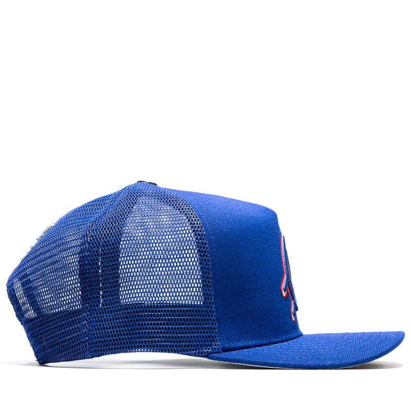 Godspeed New York GS Logo Trucker Hat - Blue & Orange Adjustable Snapback Cap for Men & Women - Perfect for Outdoor Activities, Sports & Casual Wear