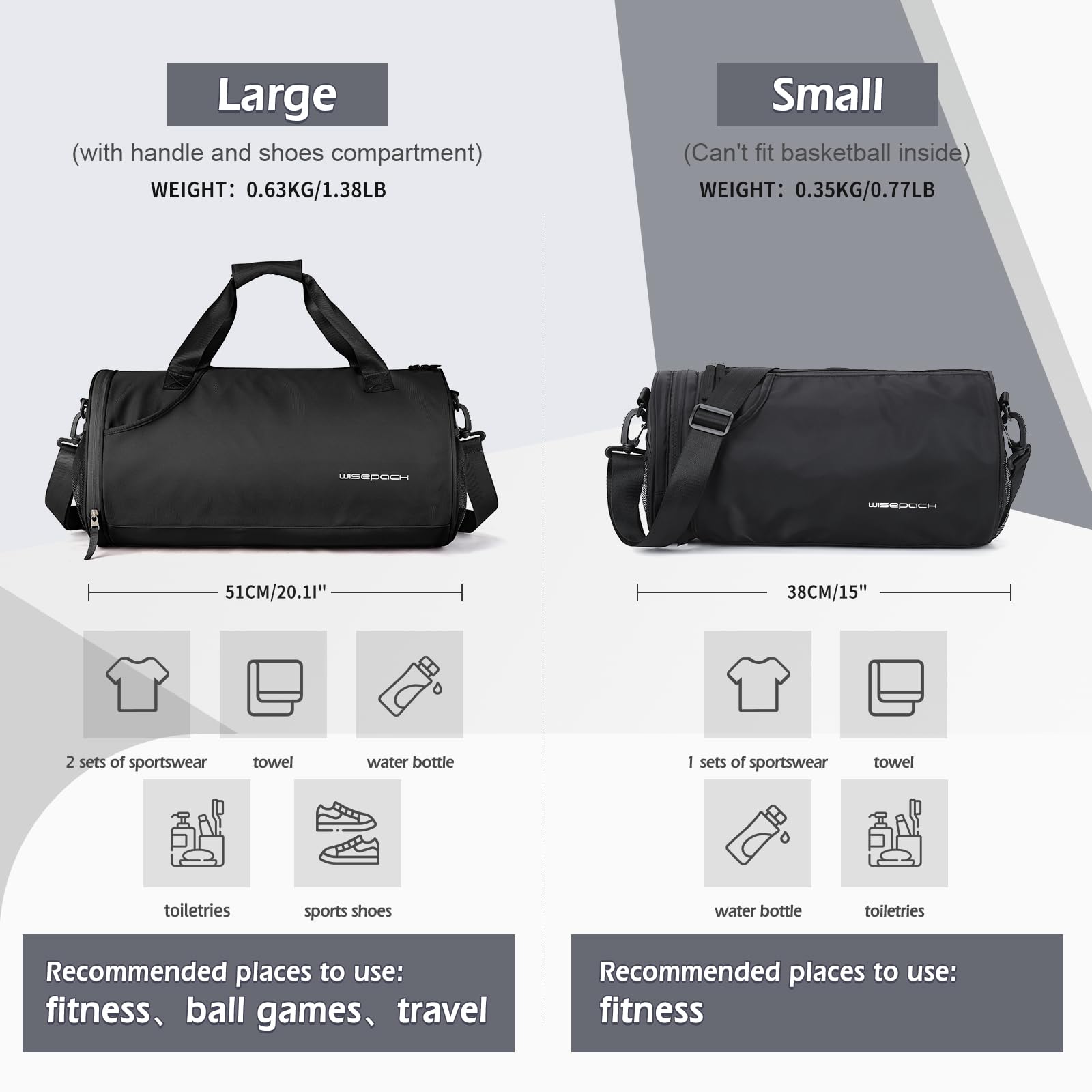 Small Gym Bag for Women & Men - Waterproof Mini Duffle Bag for Workout, Yoga, Sports, Travel, Overnight Weekender & Dance | Lightweight & Durable | Perfect for Gym, Fitness Class, Weekend Getaways & Dance Practice (Black)