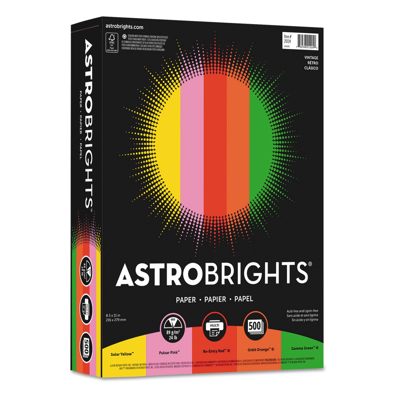 Astrobrights® Vintage Assortment Colored Paper - 24 lb Bond Weight, 8.5 x 11 Inches, 500 Sheets per Ream - Perfect for Scrapbooking, Office Documents & Craft Projects