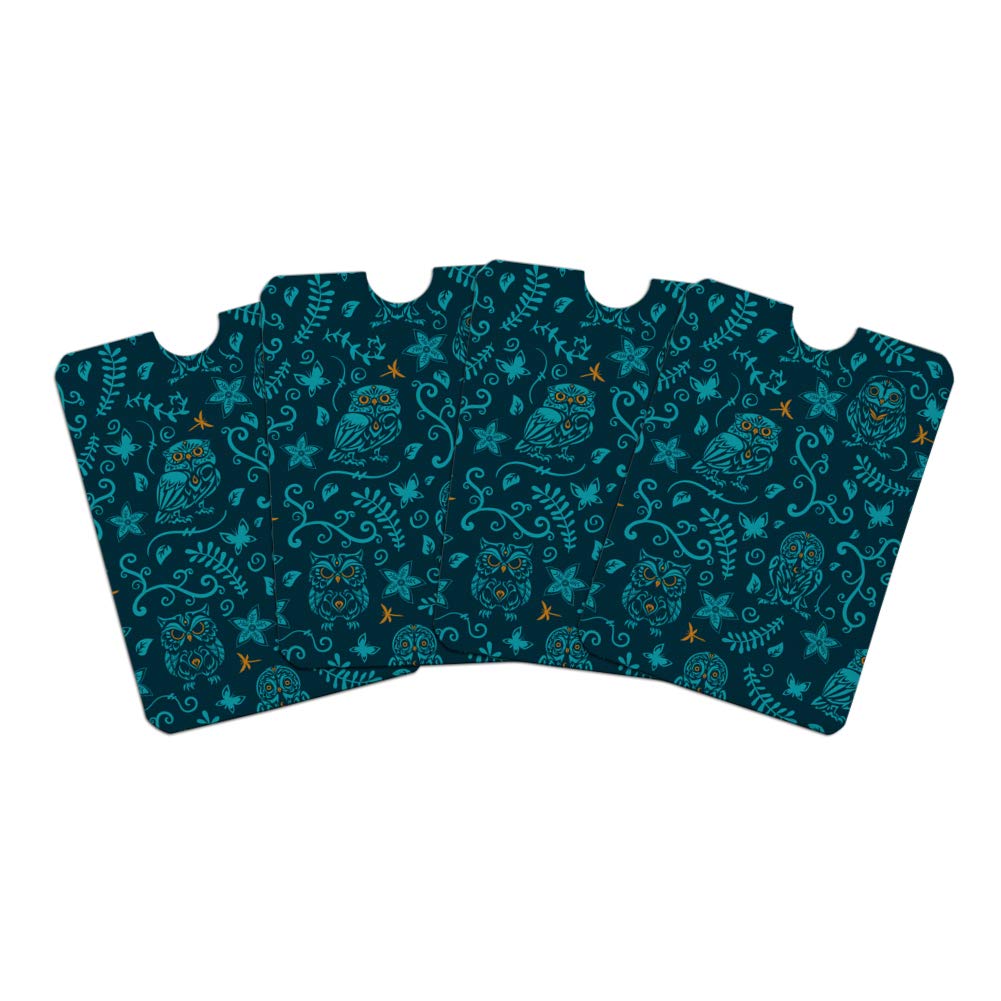 Mystical Owl Pattern RFID Blocking Credit Card Holder Set of 4 - Butterfly Dragonfly Leaf Floral Design for Wallet Purse Sleeve Protector | Perfect for Travel Shopping and Daily Use to Prevent Identity Theft