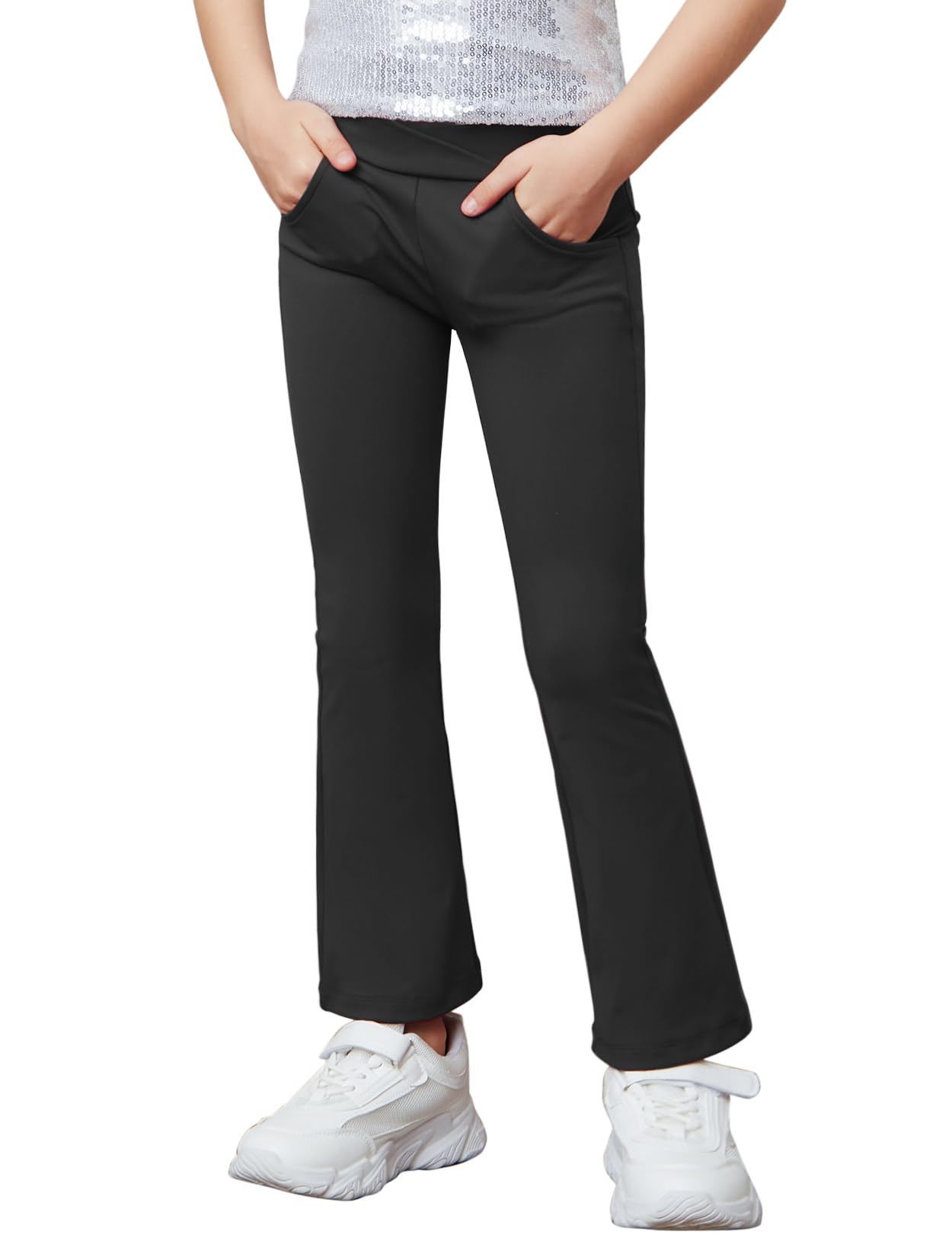 Jxstar Girls Flare Leggings - High Waisted Bell Bottom Pants for Kids, Stretchy Yoga & Dance Outfits - Perfect for Ballet, Jazz, Gymnastics and Casual Wear