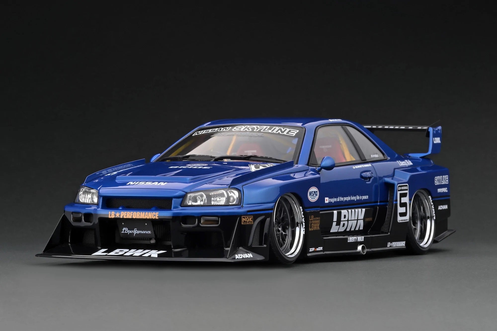 1:18 Scale LBWK Super Silhouette Nissan Skyline ER34 Diecast Model Car - Black & Blue Edition | Collector's Item, Display Model, Gift for Car Enthusiasts | Perfect for Home Office Decoration, Car Show Display, and Anime Fans Collection