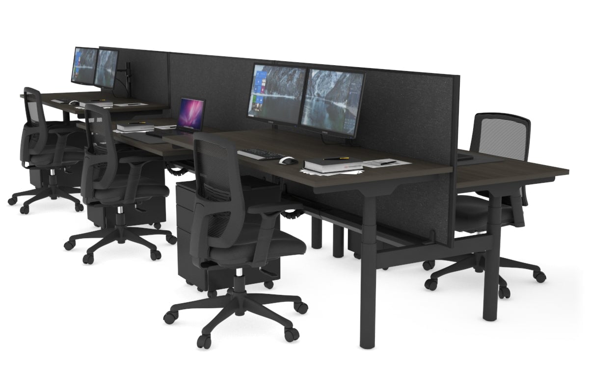 Flexi Premium Height Adjustable 6-Person H Bench Workstation - Black Frame [1800L x 700W] - Ideal for Office, Coworking Spaces & Home Offices