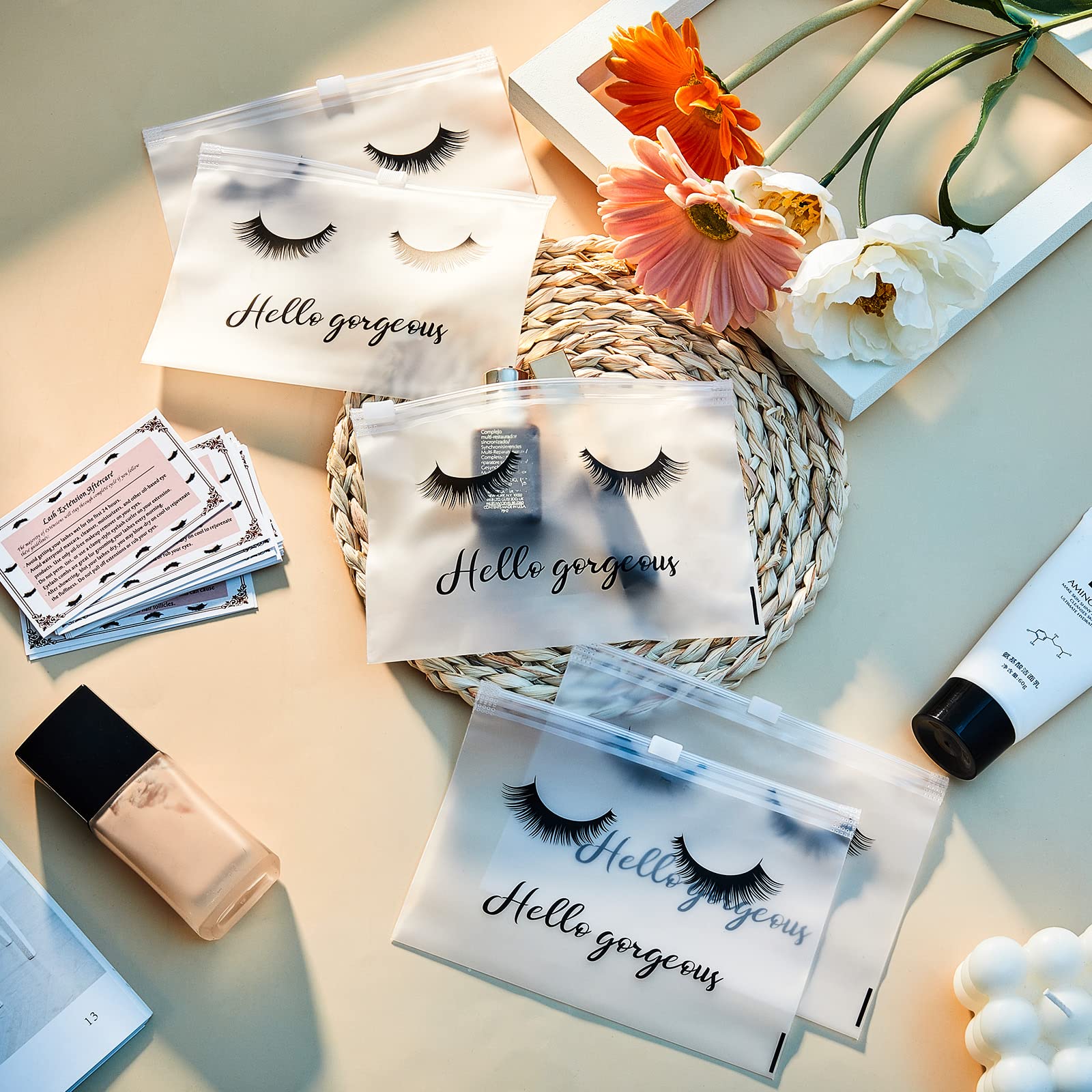 75-Piece Waterproof Eyelash Aftercare Packaging Bags with Zipper - 6x4 Inch White Travel Cosmetic Pouches for Women & Girls - Perfect for Lash Extensions, Makeup Storage & Toiletry Organization