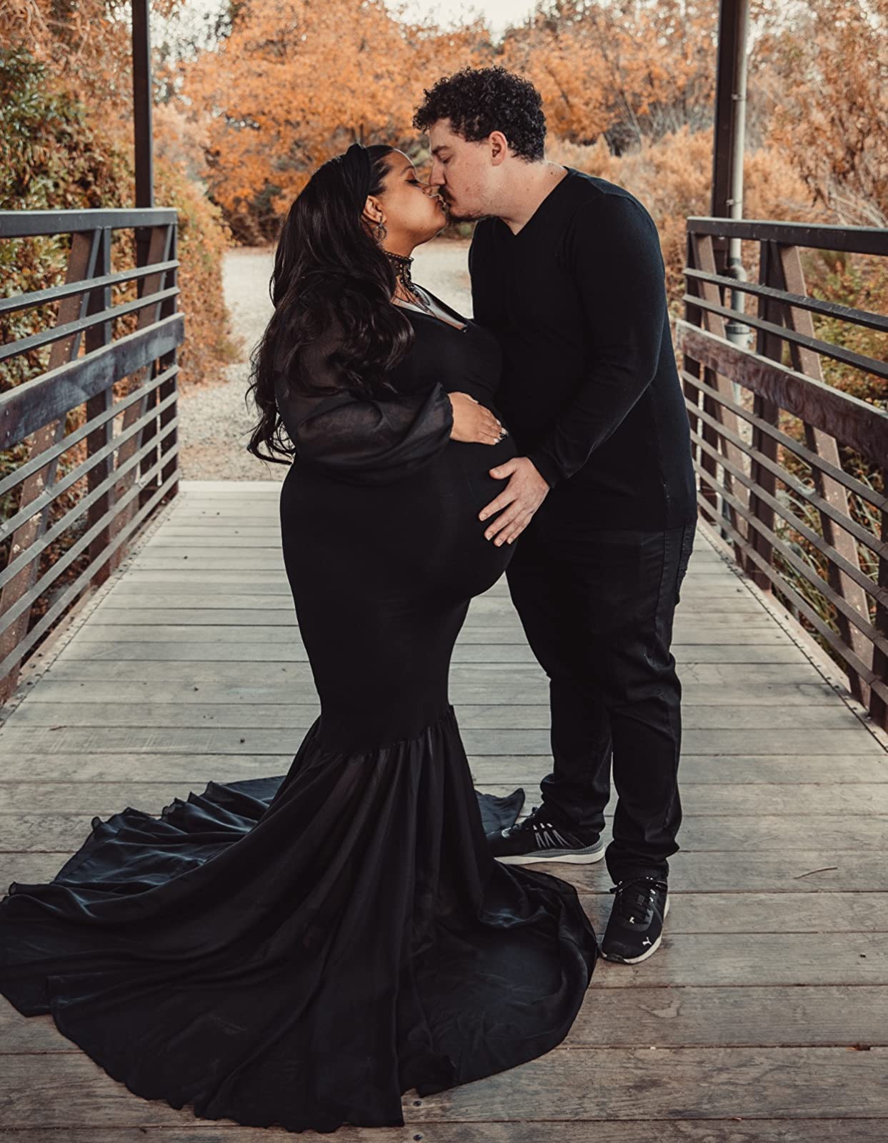 Saslax Elegant Long Chiffon Sleeve Mermaid Maternity Dress for Photoshoot, Baby Shower, Pregnancy Photos, Wedding Guest & Special Occasions