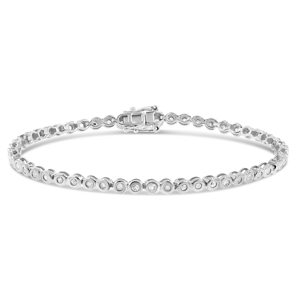 1 Carat Diamond Tennis Bracelet - 53 Round Cut Bezel Set Diamonds in Sterling Silver - 7 Inch Adjustable Length - Perfect for Weddings, Anniversaries & Special Occasions
