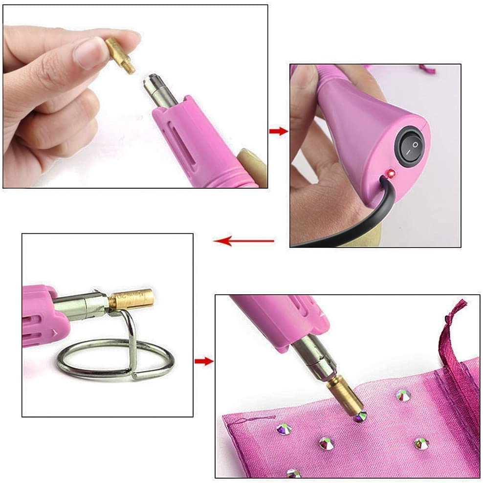 Professional 7-in-1 Hotfix Rhinestone Applicator Kit with 7 Size Tips & Stand - DIY Iron-on Crystal Gem Tool for Clothing, Shoes, Bags & Crafts (Pink) - Perfect for Fashion Design, Costume Making & Home Decor Projects