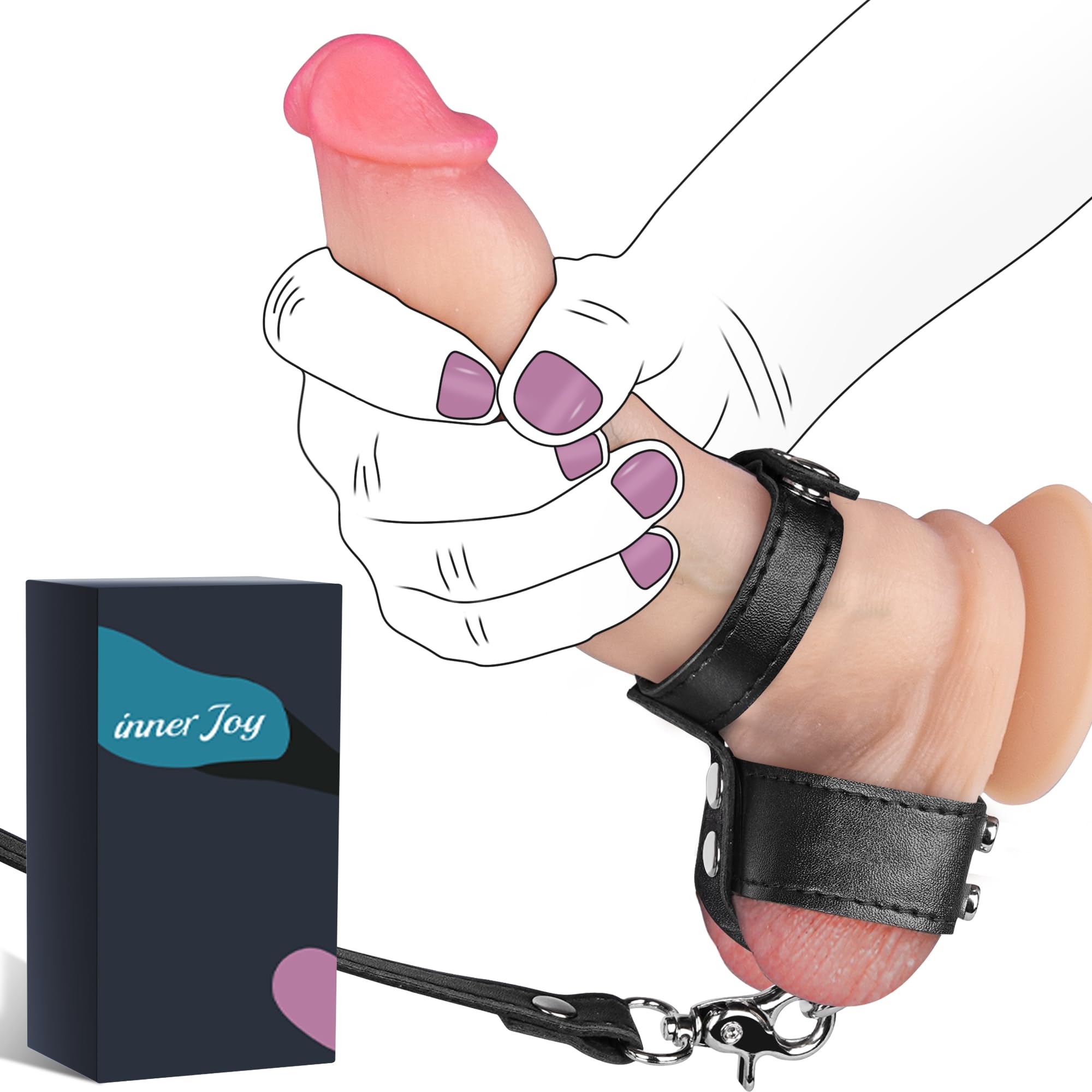 Premium Black Leather Cock Ring & BDSM Bondage Set - Ball Stretcher with Chain Leash, Testicle Collar & Scrotum Toy for Enhanced Sensual Play | Reusable Adult Sex Toys for Couples, Intimate Exploration & BDSM Scenes