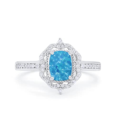 14K White Gold Lab Created Blue Opal