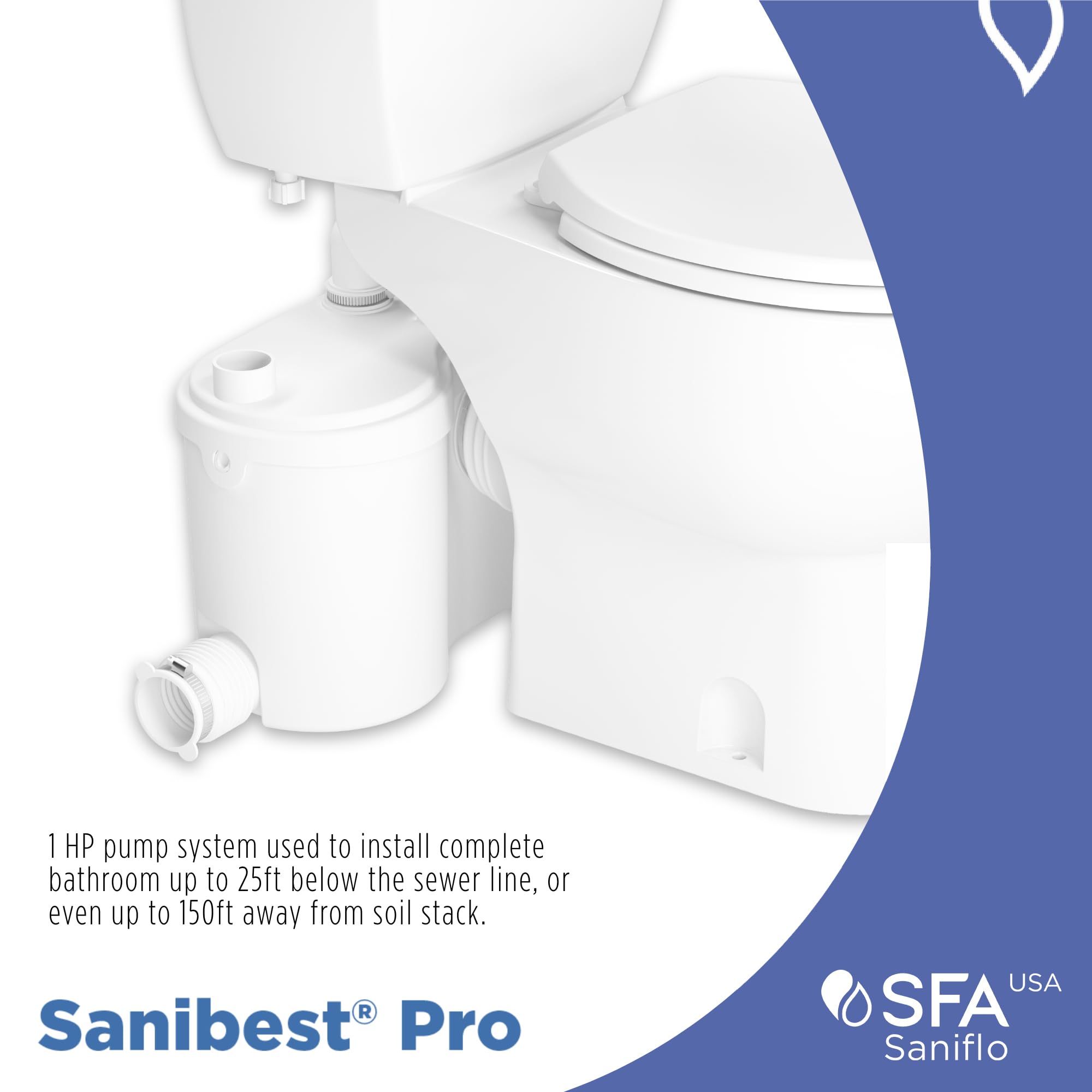 Saniflo Sanibest Pro Macerating Upflush Toilet Kit with Elongated Bowl - Perfect for Basements, Garages & Small Bathrooms | Easy Installation & Powerful Flushing
