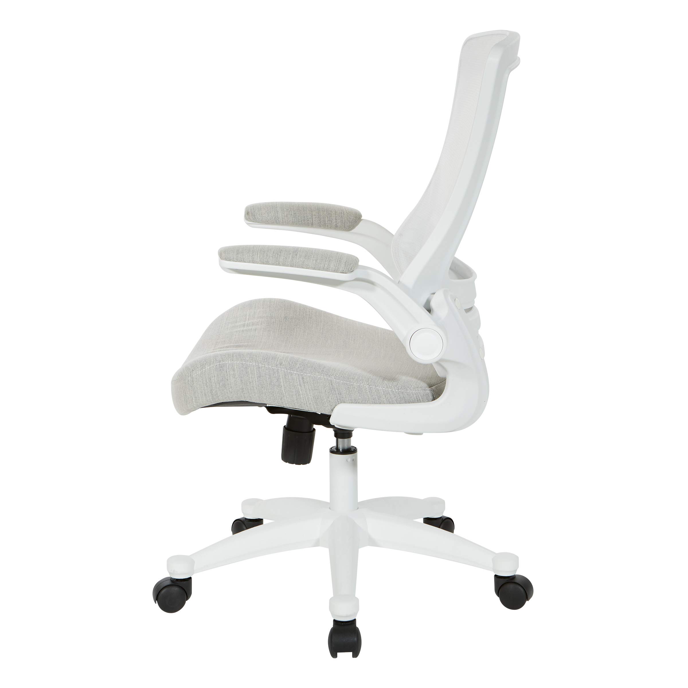 Office Star Ventilated White Screen Back Manager's Office Chair with Padded Flip Arms & White Nylon Base - Ergonomic Linen Stone Fabric Executive Chair for Home & Office Workspaces