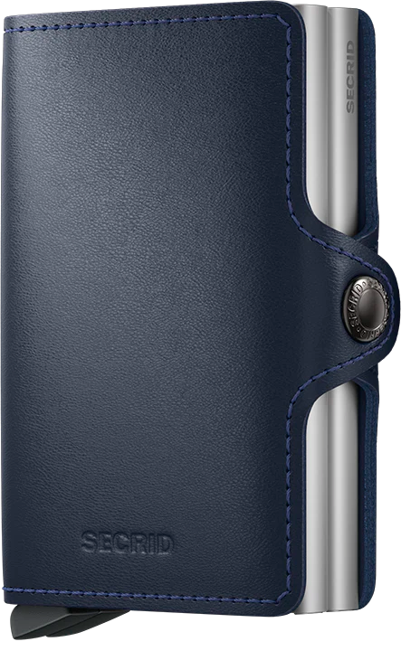 Twinwallet Genuine Leather Bifold Wallet for Men - Original Navy Blue - Perfect for Everyday Use, Travel & Business