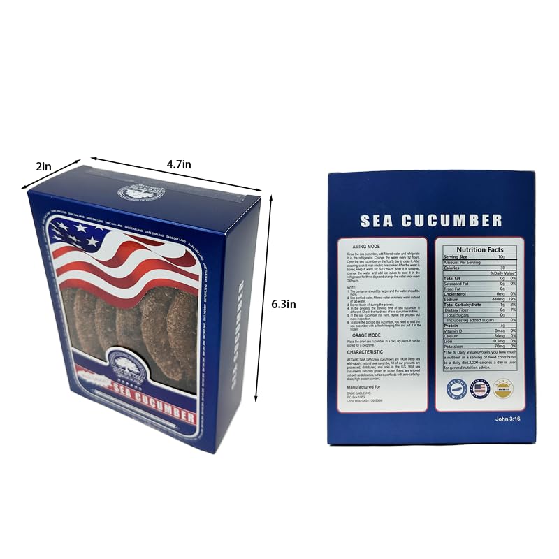 Premium Wild-Caught Atlantic Black Pin Sea Cucumber - Sun-Dried, All-Natural Nutritious Supplement (8oz Box) | Rich in Collagen & Protein for Immune Support, Post-Workout Recovery & Traditional Chinese Cuisine