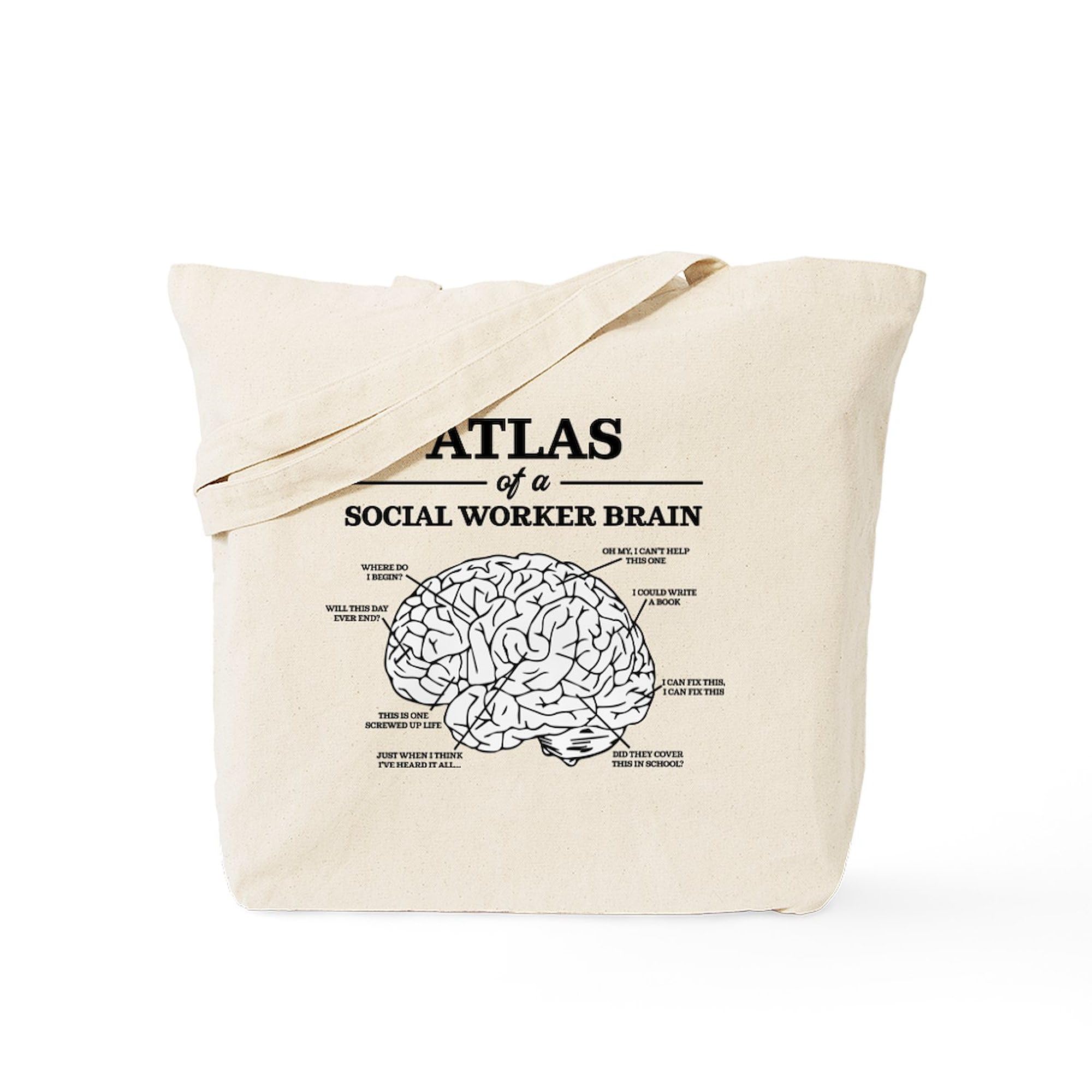 Social Worker Brain Atlas Tote Bag - Natural Canvas Reusable Shopping Bag for Work, School & Groceries | Durable & Eco-Friendly