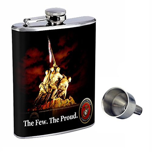 Premium 8oz Stainless Steel Whiskey Flask with Free Funnel - Marines Perfection Style D-001 - Perfect for Outdoor Adventures, Camping, Gifts & Travel Accessories