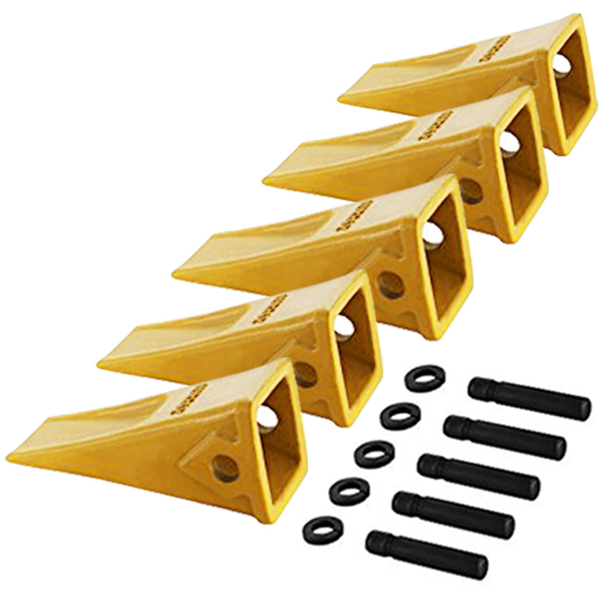 BDI Wear Parts 1U3352 Casting Bucket Teeth for Caterpillar J350 Style Mini Excavator Buckets - 5 Pack with Pins (8E6358 & 8E6359 Retainers) - Durable Excavator Teeth for Digging, Trenching & Construction Work