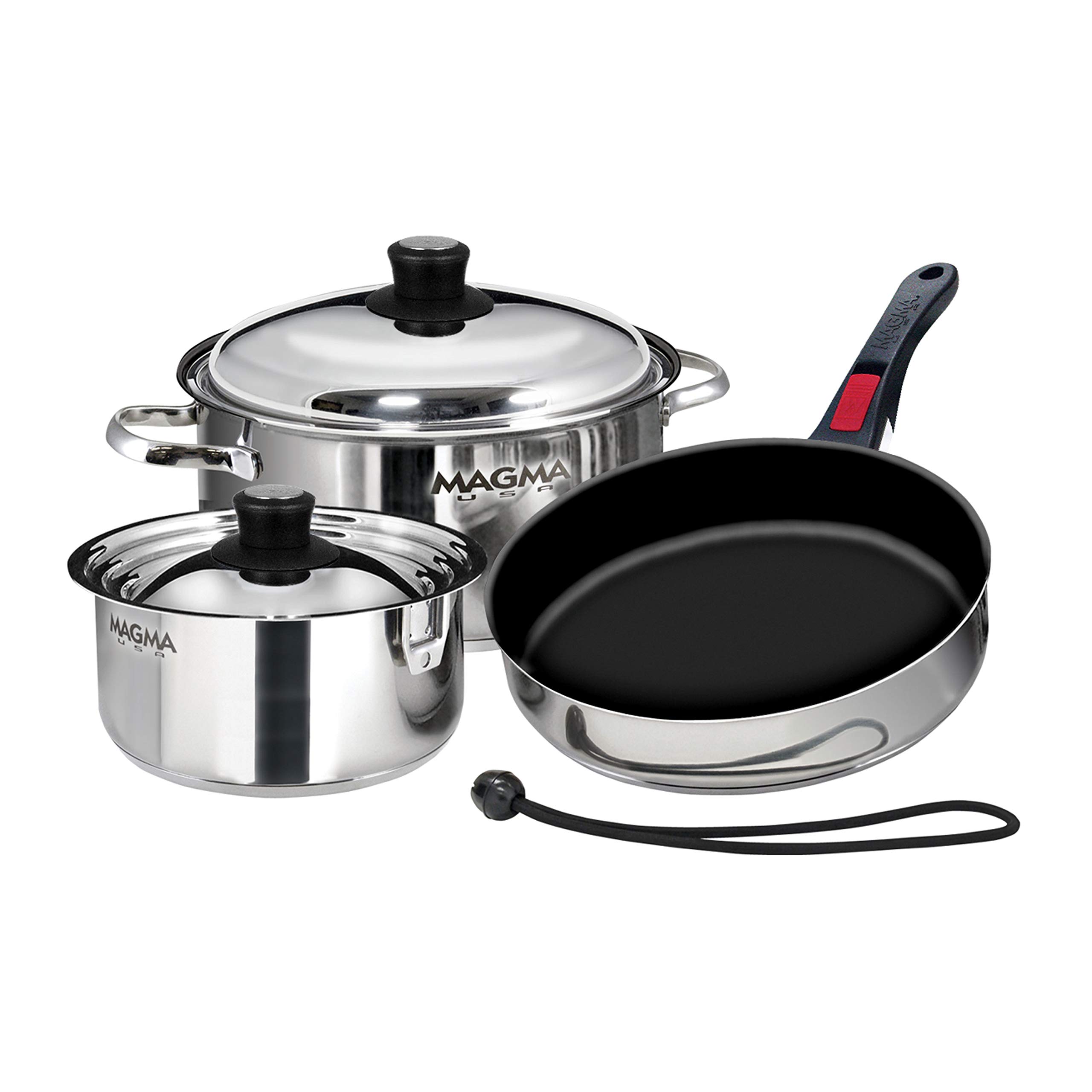Magma 7-Piece Gourmet Nesting Stainless Steel Cookware Set with Ceramic Non-Stick Coating | Induction Compatible & Oven Safe to 500°F | Works on All Stovetops | Removable Handles | Perfect for RV, Camping, Boating & Small Kitchen Cooking