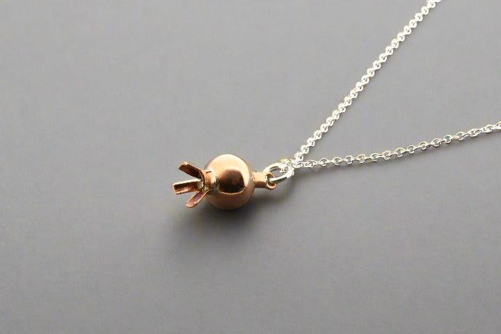 Copper Pomegranate Pendant Necklace with Silver Chain - Elegant Jewelry for Women, Perfect for Parties, Weddings & Everyday Wear