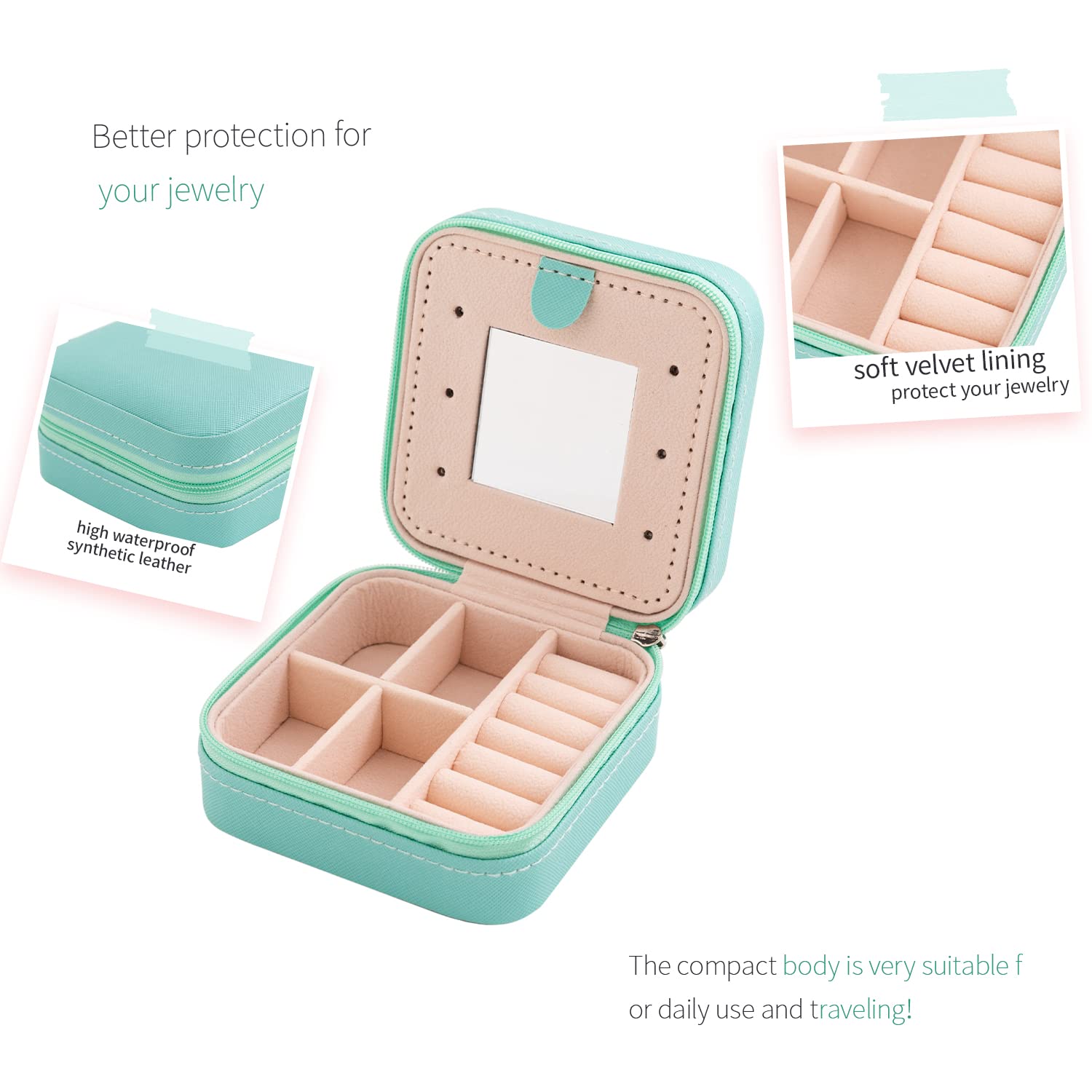 KElofoN Travel Jewelry Organizer Box for Women & Girls - Portable Jewelry Case with Mirror, Compact Jewelry Storage for Necklaces, Rings & Earrings (Blue) - Perfect for Vacation, Business Trips & Daily Use