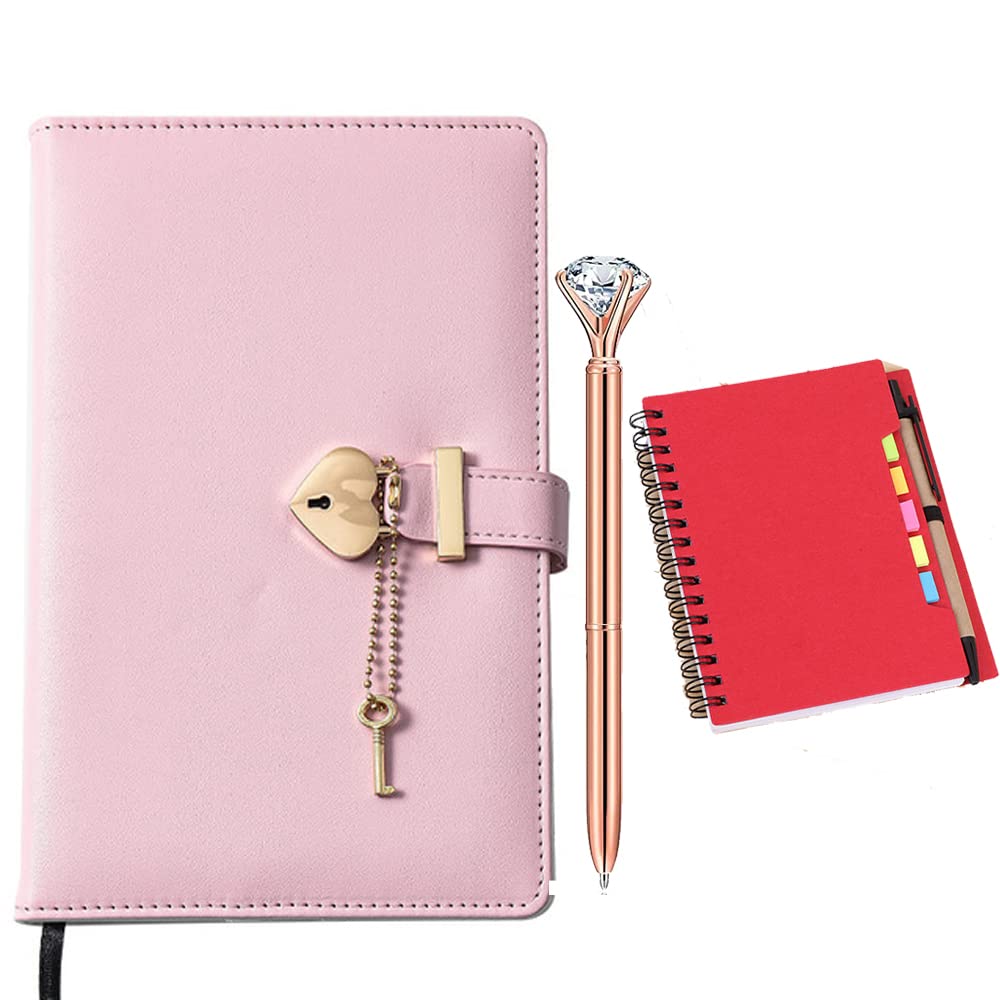 GOWOLA Heart Shaped Lock Diary with Key - PU Leather Cover Journal, Personal Organizer Notebook for Girls, Women - Perfect for Secret Thoughts, Love Notes & Gift Giving