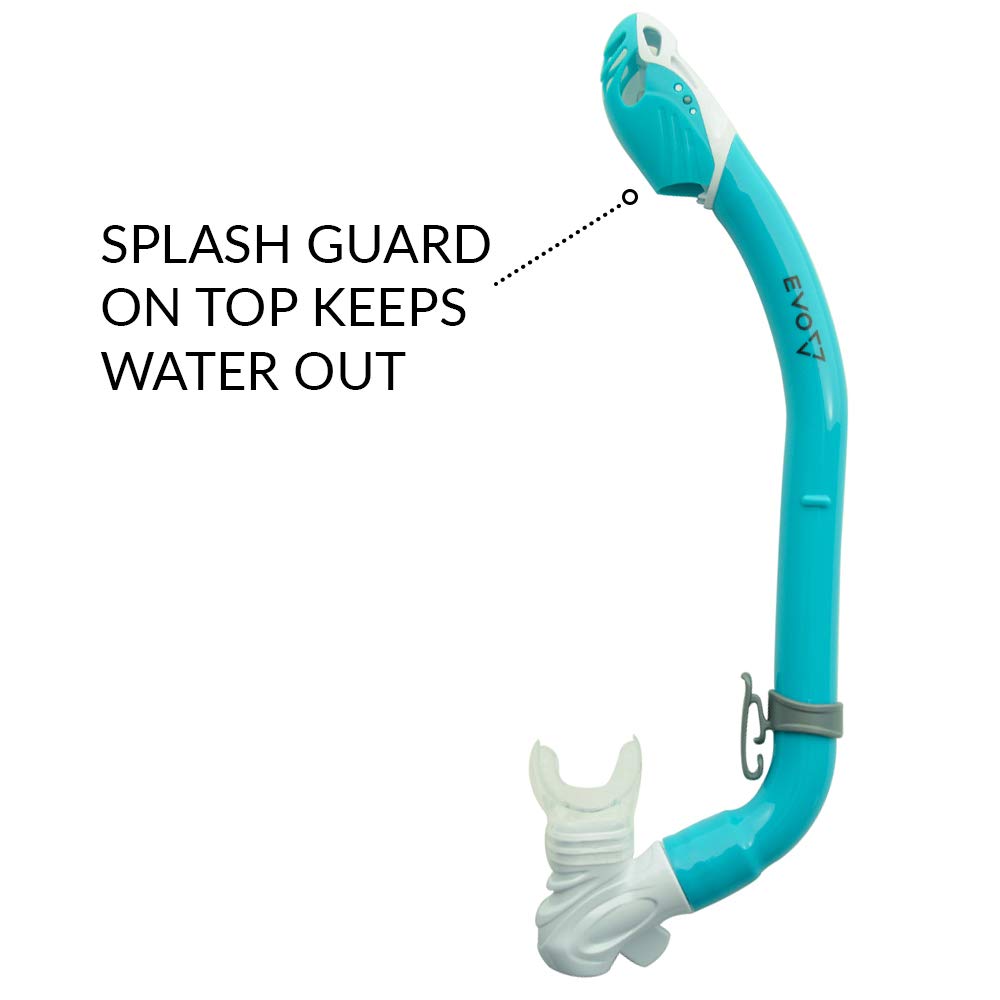 EVO One Dry Snorkel for Kids - Comfortable Snorkeling Gear with Splash Guard & Lower Purge Valve - Perfect for Swimming, Beach Vacations & Underwater Adventures (Ages 5-12)