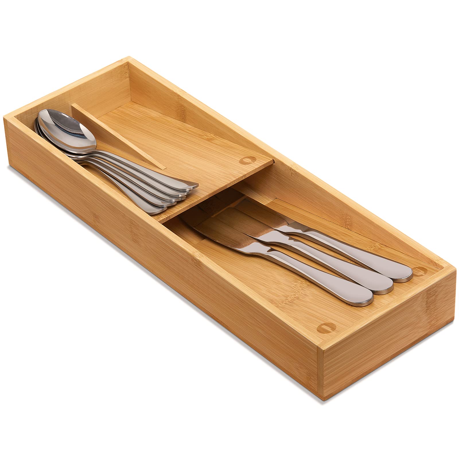 Bamboo Cutlery Organizer for Spoons Forks Knives - Kitchen Drawer Tray