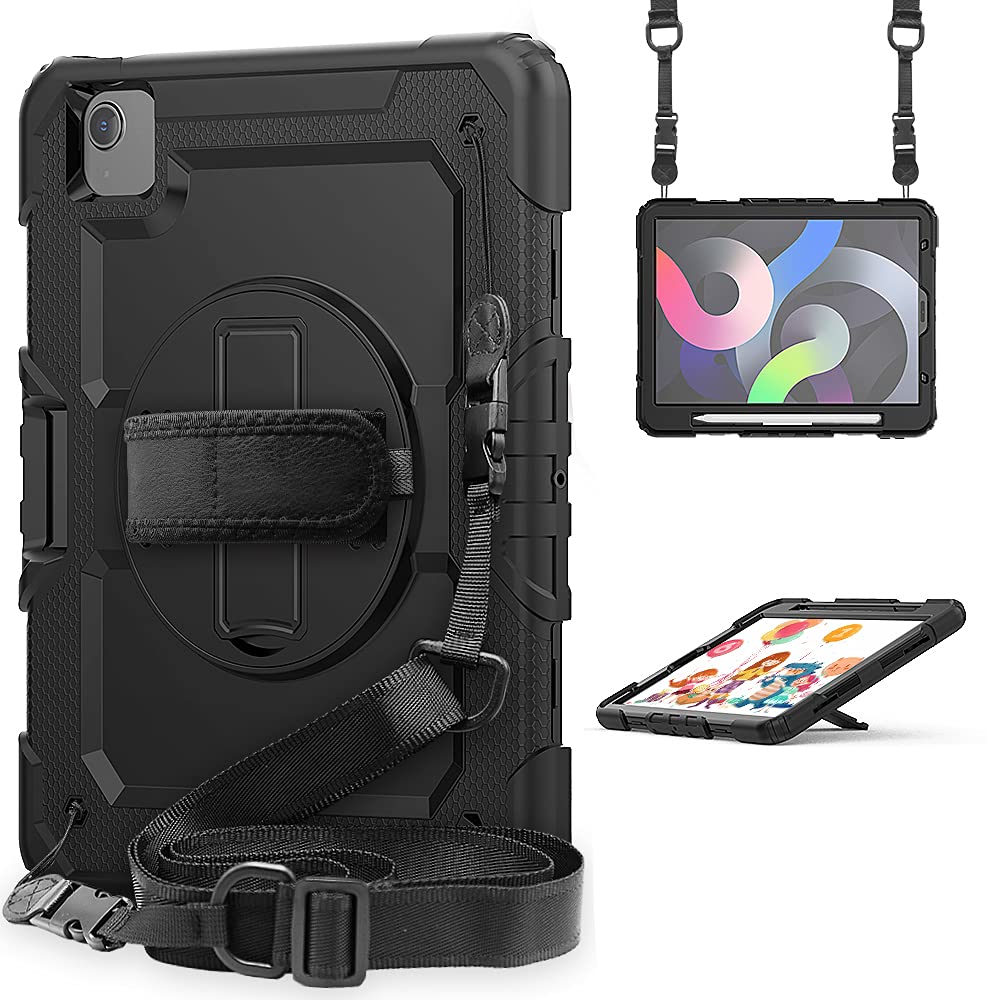 FANSONG iPad Air 4th Generation Case 10.9 Inch - Shockproof Dual Layer Protective Cover with Built-in Kickstand, Apple Pencil Holder & Hand Strap, Includes Screen Protector - Perfect for Kids, Travel & Outdoor Use
