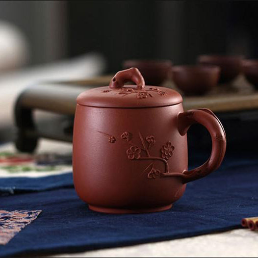 Elegant Plum Blossom Ceramic Tea Cup - Handcrafted Cement Design for Hot & Cold Beverages - Perfect for Home, Office, and Gift Giving