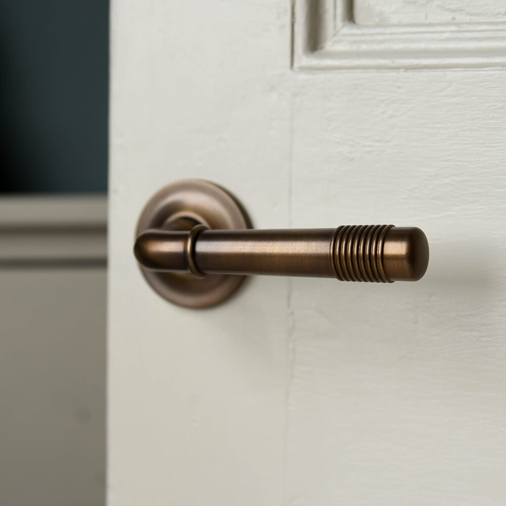 Vintage Distressed Antique Brass Crest Lever Door Handles with Concealed Rose - Premium Quality Door Hardware for Victorian & Classic Home Decor - Save $100