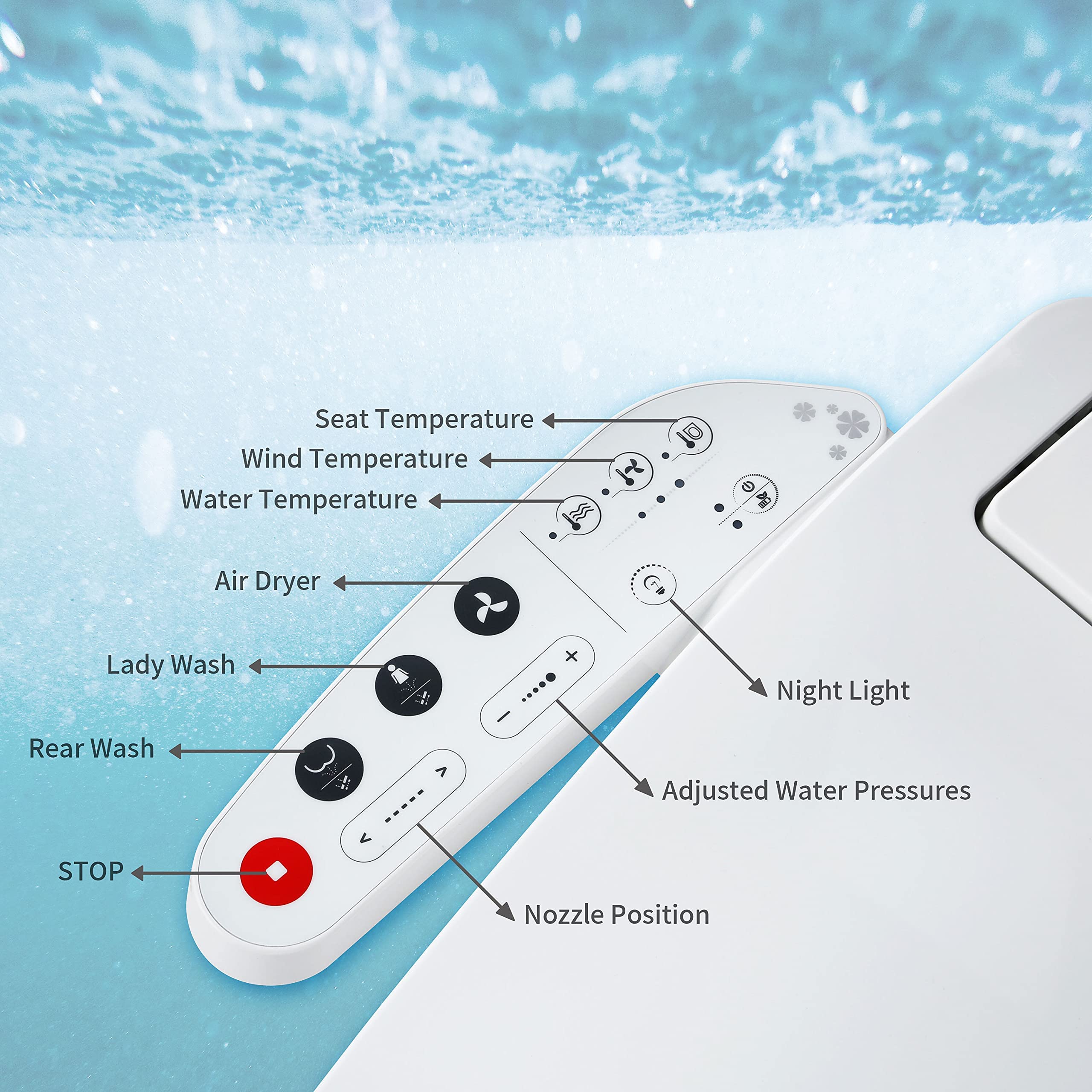 R&T V2601 Heated Bidet Seat for Elongated Toilet - Smart Toilet Seat with Warm Air Dryer, Temperature Controlled Wash & Adjustable Water Pressure - Perfect for Modern Bathrooms & Enhanced Hygiene Comfort