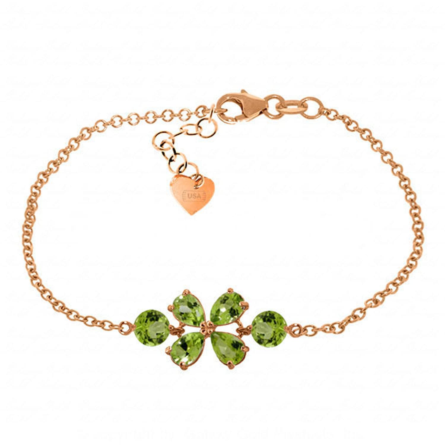 14K Solid Rose Gold Bracelet with 3.15 CTW Natural Peridot Gemstones - Elegant Jewelry for Women, Perfect for Weddings, Anniversaries & Special Occasions