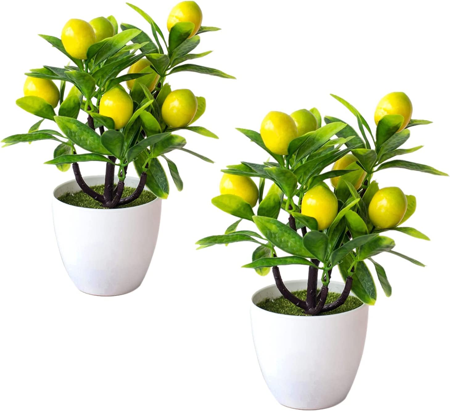 2 Pack Artificial Lemon Tree Mini Potted Plants - Fake Lemon Bonsai in Green Pot, 3.78x9.45 Inches - Perfect for Home Decor, Office Desk, Kitchen Counter, and Indoor Greenery - 210316XU02 22TZ 10055 2256425271