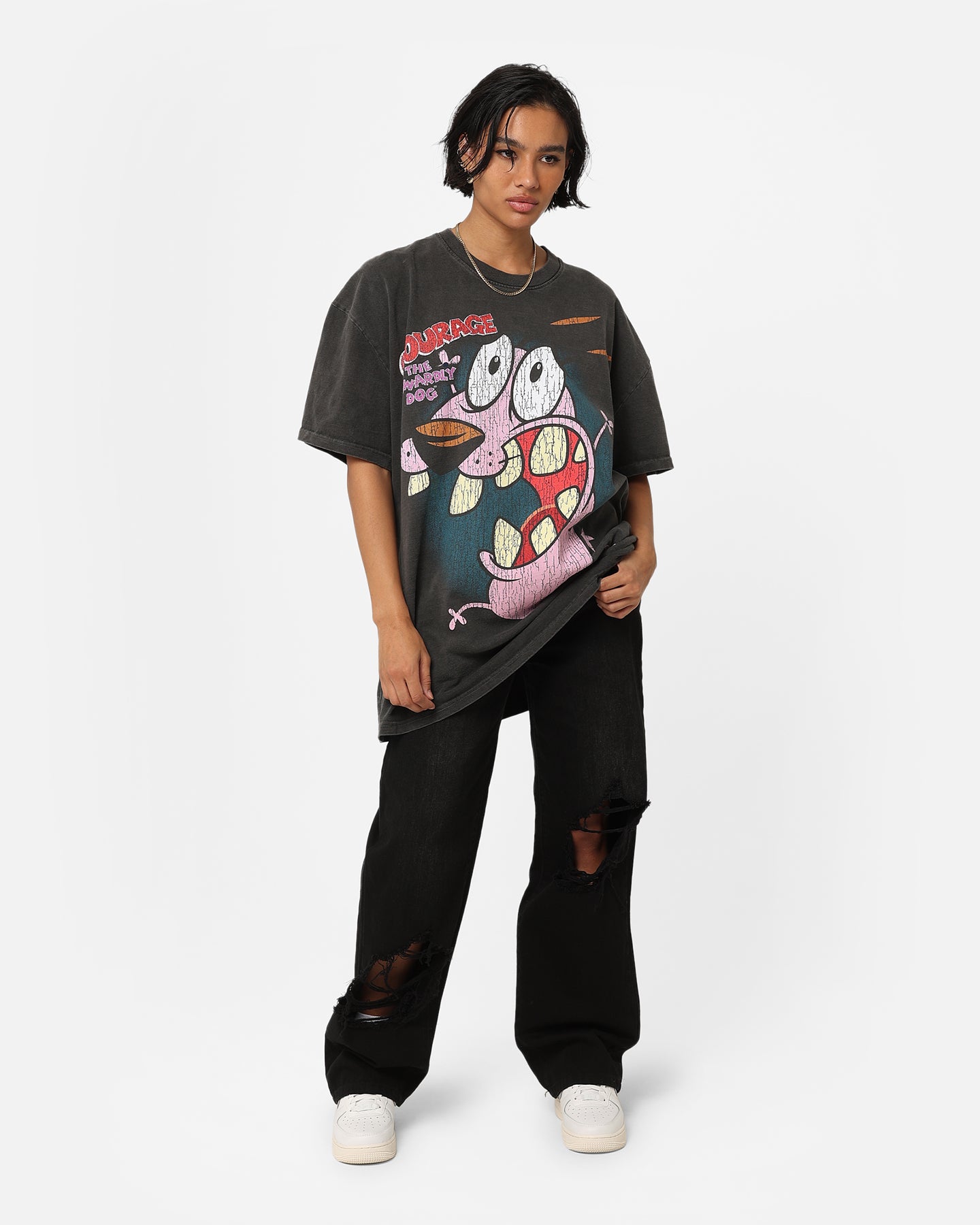 Cartoon Network Courage The Cowardly Dog Heavyweight T-Shirt - Black Wash | Vintage American Thrift Style | Perfect for Casual Wear, Cosplay & Fan Gifts