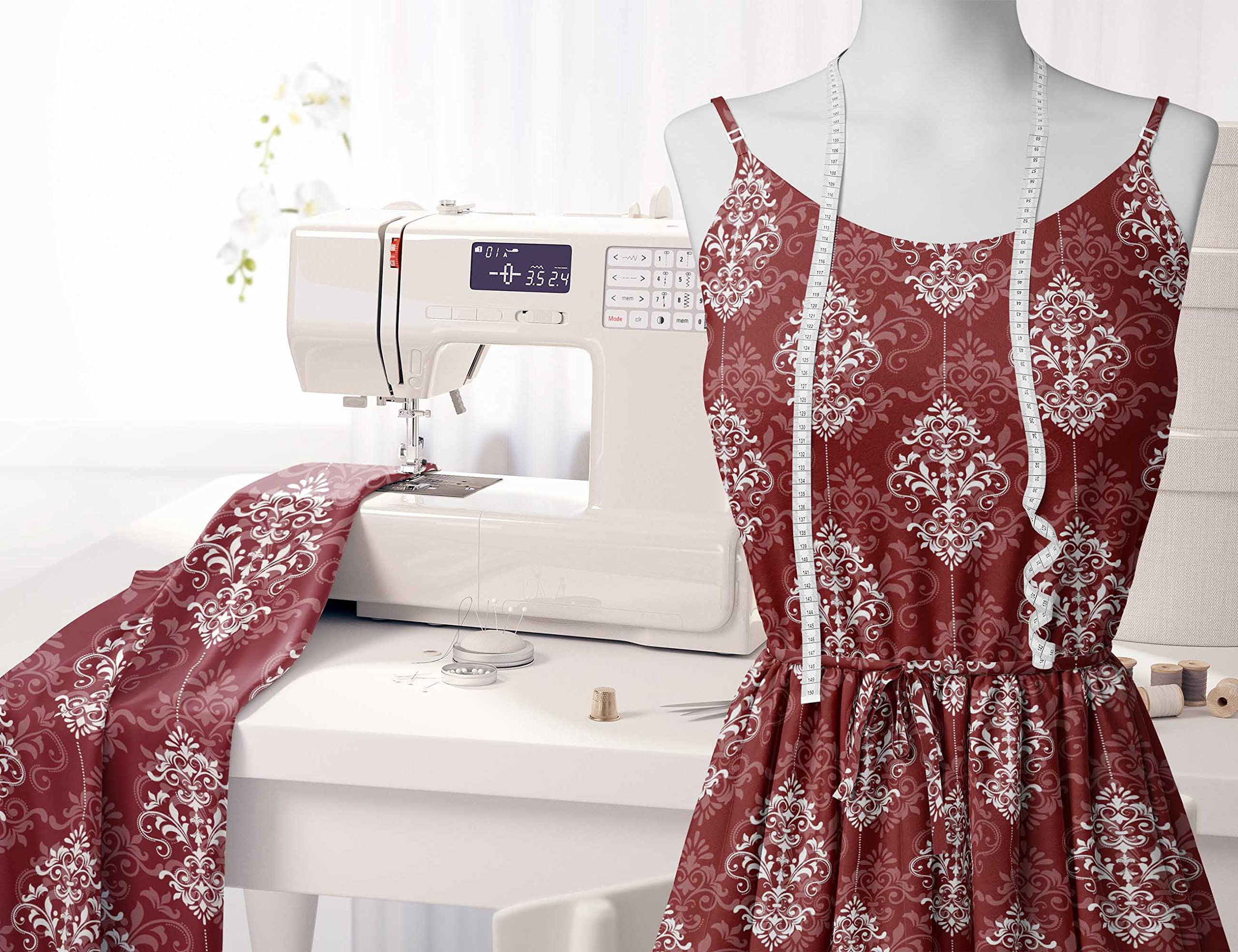 Soimoi Moss Georgette Brown Fabric by The Yard - 42 Inch Wide Filigree Damask Print Material for Dresses, Curtains & DIY Projects - Elegant Printed Fabric for Sewing, Crafting & Home Decor