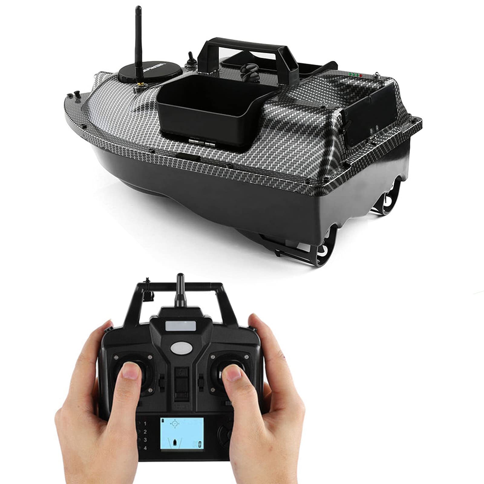 GPS Remote Control Fishing Bait Boat - 500M Range Dual Motor Bait Dispenser with Large Hopper & LED Lights for Night Fishing - Perfect for Carp, Catfish, Bass (Ideal for Lake, River & Offshore Fishing Adventures)