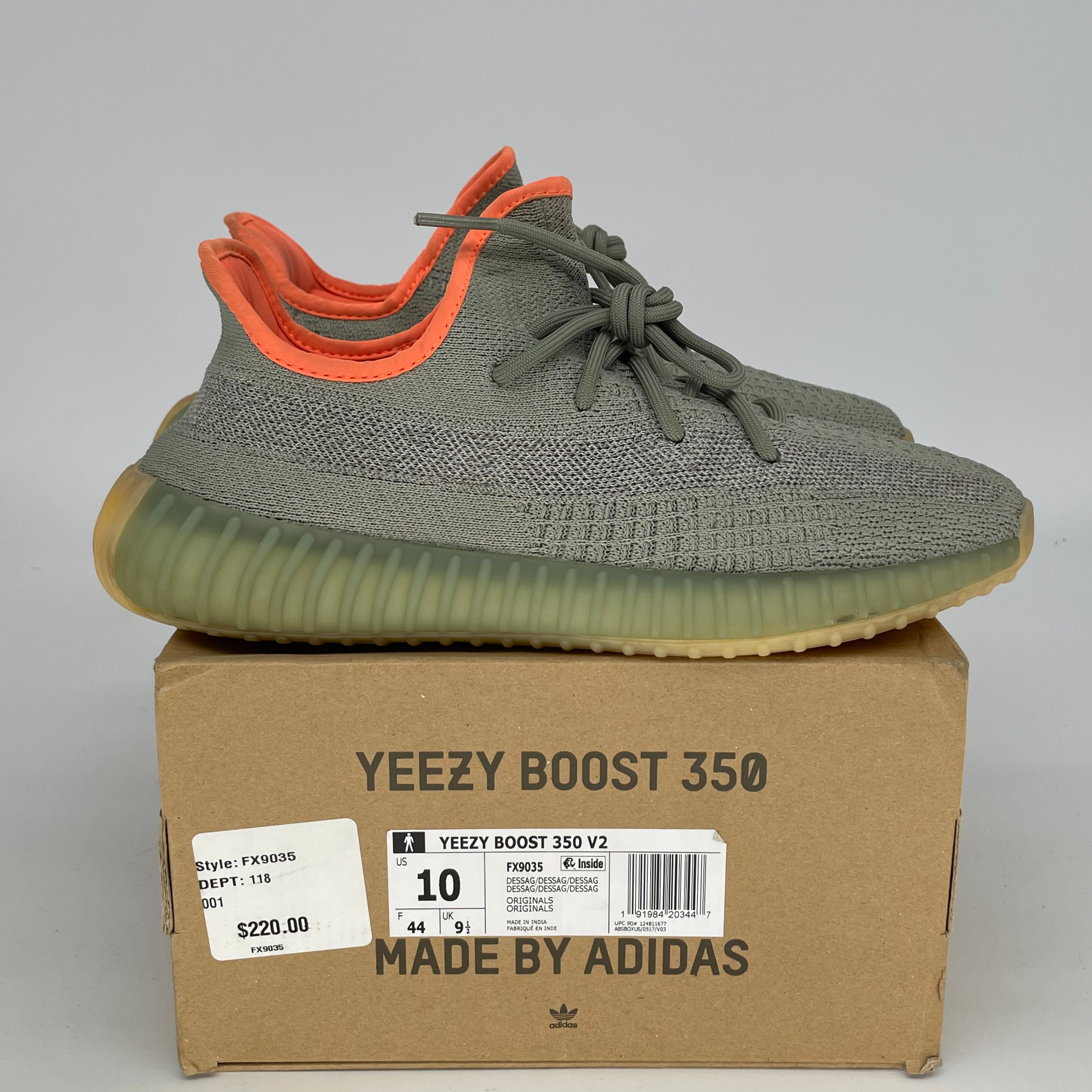 Adidas Yeezy Boost 350 V2 Desert Sage - Men's Size 10/Women's 11.5 - FX9035 - Running Shoes for Jogging & Casual Wear
